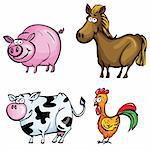 Cartoon set of farm animals isolated on white