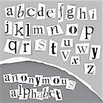 Anonymous alphabet made from newspapers - black and white detailed letters