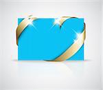 Christmas or wedding card - Golden ribbon around blank blue paper, where you should write your text