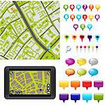 City Map With GPS Icons, Vector Illustration