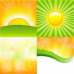 4 Sunburst And Abstract Backgrounds, Vector Illustration