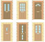 Set of six exterior wooden Doors with brick frames