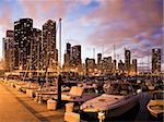 Downtown Chicago seen from marina - summer time.