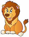 Cartoon sitting lion - vector illustration.