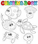 Coloring book with marine animals 3 - vector illustration.
