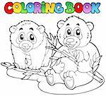 Coloring book with two pandas - vector illustration.