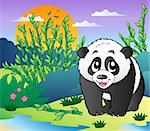 Cute small panda in bamboo forest - vector illustration.