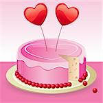 illustration of birthday cake with heart on abstract background