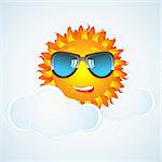 illustration of happy sun in cloud with eye-wear on white background