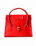 Red designer luxury leather bag isolated on white