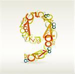 Number nine made from colorful numbers -  check my portfolio for other numbers