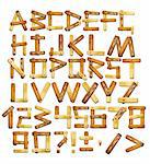 Alphabet - letters from wooden boards. Isolated over white