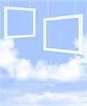 White clouds and picture frames in the blue sky