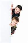 Two smily kids isolated over white background