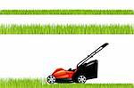 Lawnmower With Grass Set, Isolated On White Background, Vector Illustration