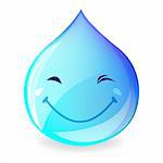 Smiling Drop Of Water, Isolated On White Background, Vector Illustration