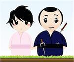 vector illustration of a traditional japanese couple