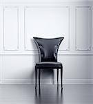 black vintage chair in white room (3D rendering)