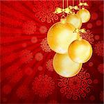 Red Christmas backdrop with gold balls.