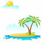 tropical palm on island with sea waves - vector illustration