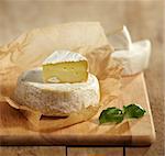 brie and camembert cheese on wooden cutting board