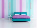 modern bedroom with multicolor  wallpaper  - rendering