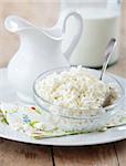 fresh milk products on old wooden table