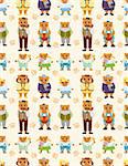 cartoon bear family icon set seamless pattern