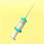 3d precision syringe isolated on yellow background
