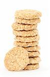 Stack of home made golden oatmeal and sesame cookies