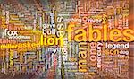 Background concept wordcloud illustration of fables glowing light