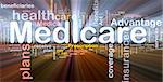 Background concept wordcloud illustration of medicare glowing light