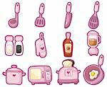 cartoon kitchen tool icon set