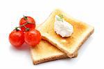 Two pieces of toast bread with tomato and cottage cheese