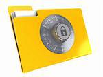 3d illustration of yellow folder icon protected by combination lock