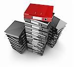 3d illustration of folders heap with one urgent red color