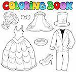Coloring book with wedding clothes - vector illustration.