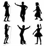 Illustration of kids singing and dancing. Isolated white background. EPS file available.