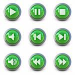 High detailed Set of media player 3d buttons isolated on white