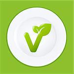 White Plate And Sign On Vegan, Vector Illustration
