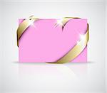 Christmas or wedding card - Golden ribbon around blank pink paper, where you should write your text