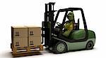 3D render of Tortoise driving a forklift truck