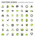 Set of stylish modern business internet finance icons, green and gray, vector illustration, easy to edit