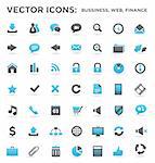 Set of 49 business web finance icons set, blue and gray, vector illustration, easy to edit