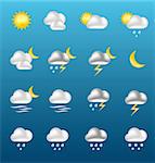 Vector illustration of shiny Weather Forecast Icons: Sun, Cloud, Rain, Snow, Moon. Four seasons quality weather icons. Highly detailed vector illustration that easy to edit.