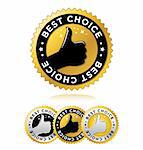 Vector illustration set of four award stylish Best Choice labels / seals / signs in gold and silver for your business. Tag labels are isolated on white; easy to edit.