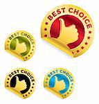 Vector illustration set of four award stylish Best Choice stickers in gold for your business in retail. Stickers are isolated on white; easy to edit.