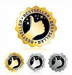 Vector illustration set of four award stylish BESTSELLER labels / seals / signs in gold and silver for your business. Tag labels are isolated on white; easy to edit.