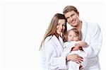 Families with babies in the gowns on white background