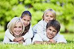 A happy family with children outdoors